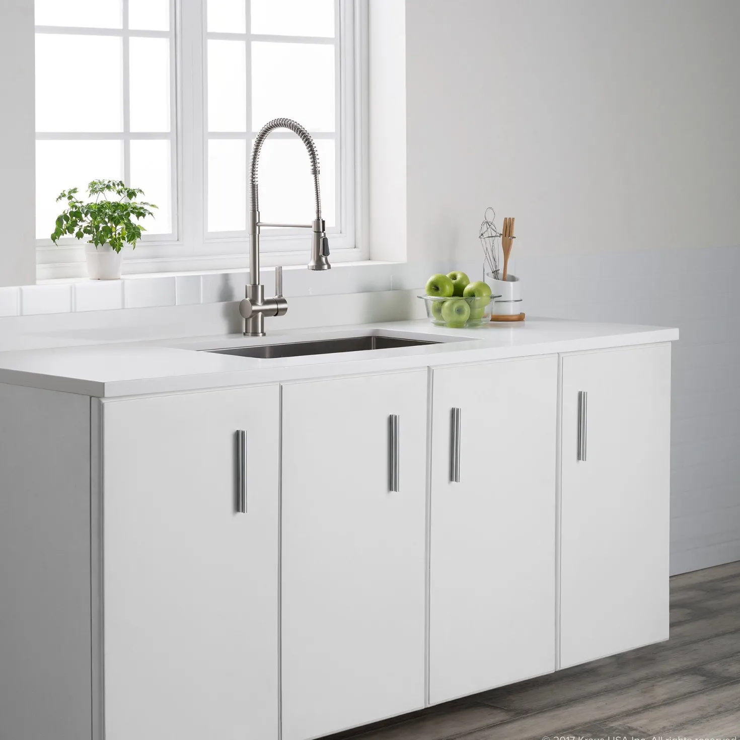 KRAUS Britt Single Handle Commercial Kitchen Faucet with Deck Plate and Soap Dispenser in all-Brite Spot Free Stainless Steel
