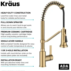 KRAUS Britt Single Handle Pull Down Kitchen Faucet in Spot-Free Brushed Brass