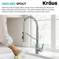 KRAUS Britt Single Handle Pull Down Kitchen Faucet in Spot-Free Stainless Steel