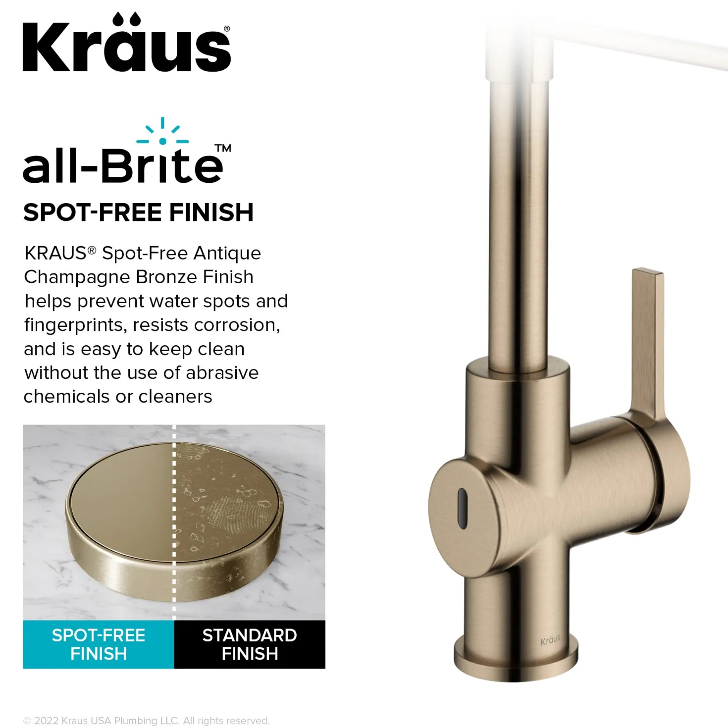 KRAUS Britt Touchless Pull-Down Single Handle Faucet in Spot Free Antique Champagne Bronze