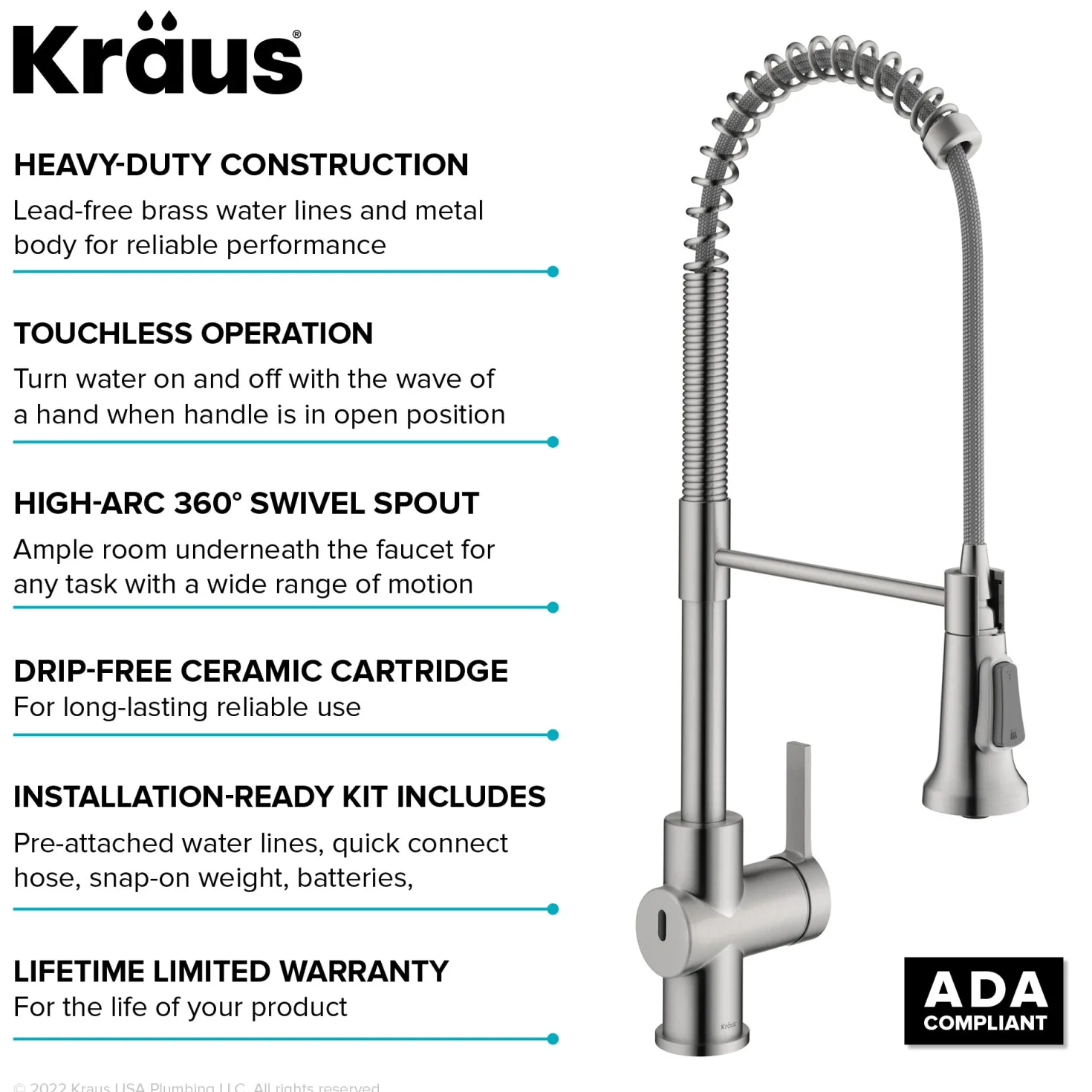 KRAUS Britt Touchless Pull-Down Single Handle Faucet in Spot Free Stainless Steel