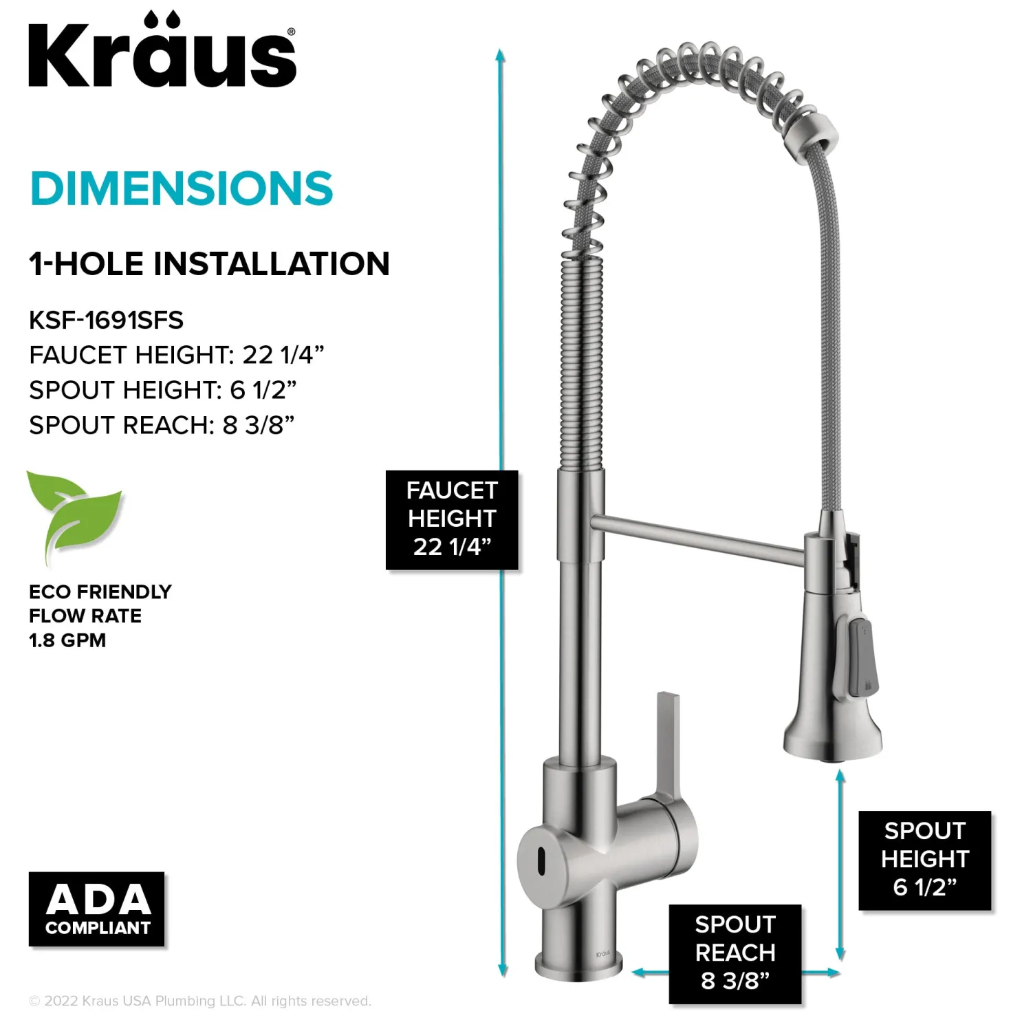 KRAUS Britt Touchless Pull-Down Single Handle Faucet in Spot Free Stainless Steel