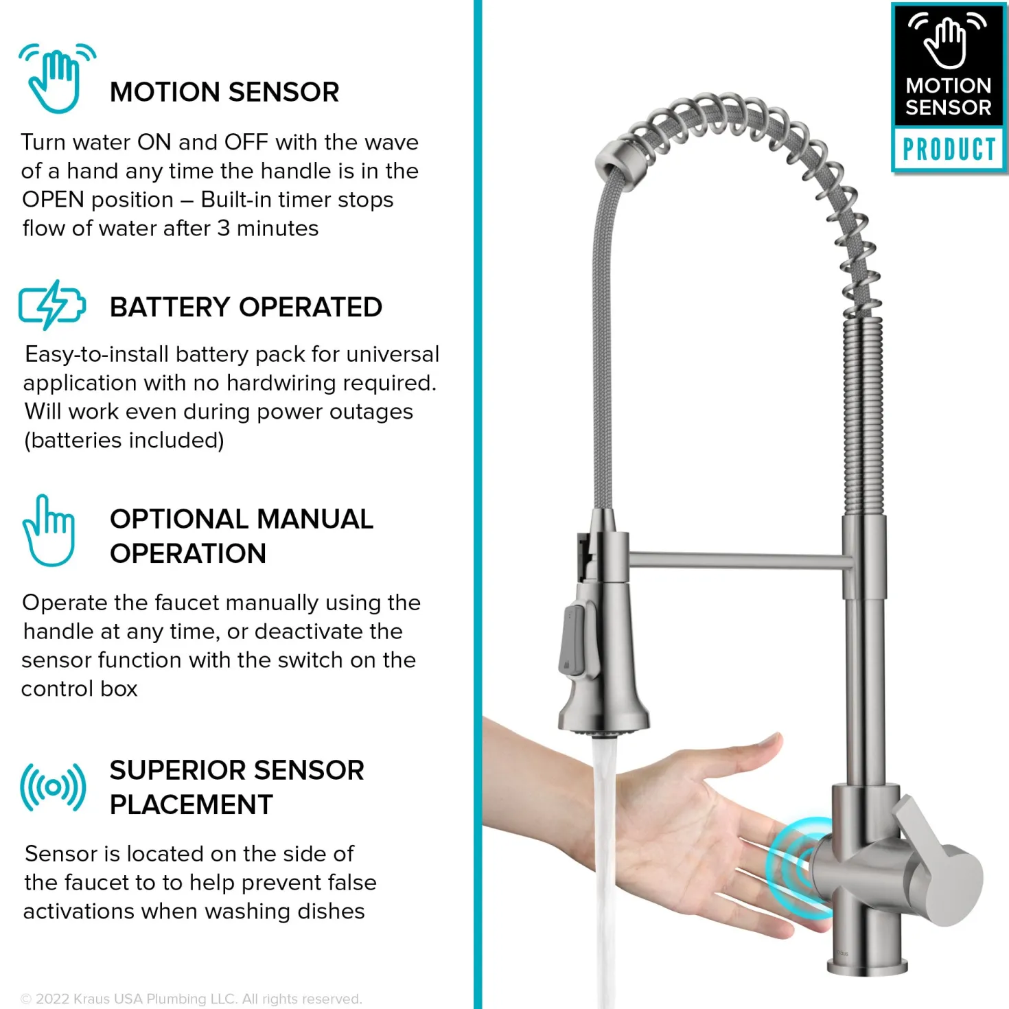 KRAUS Britt Touchless Pull-Down Single Handle Faucet in Spot Free Stainless Steel