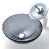 KRAUS Clear Black 14" Glass Vessel Bathroom Sink with PU-MR