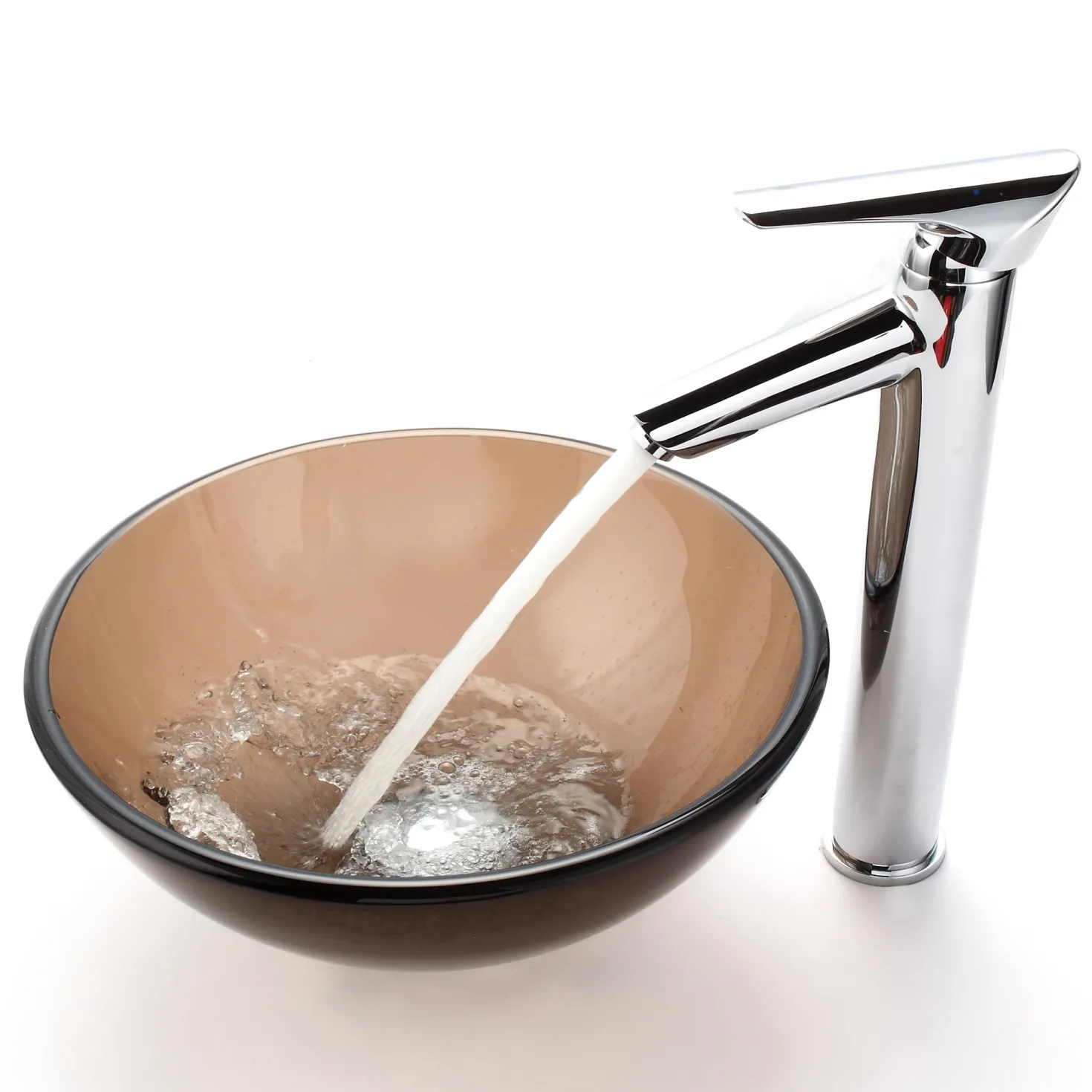 KRAUS Clear Brown 14" Glass Vessel Bathroom Sink with PU-MR