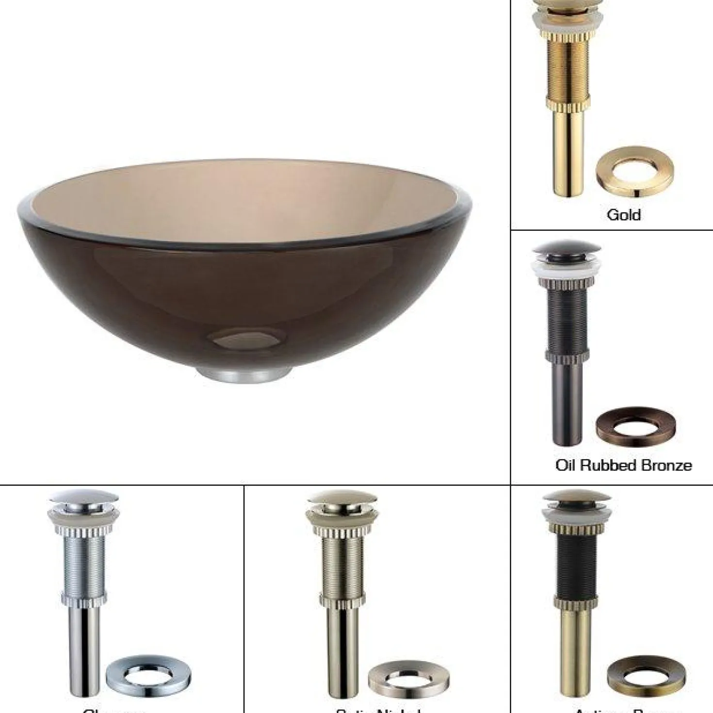 KRAUS Clear Brown 14" Glass Vessel Bathroom Sink with PU-MR