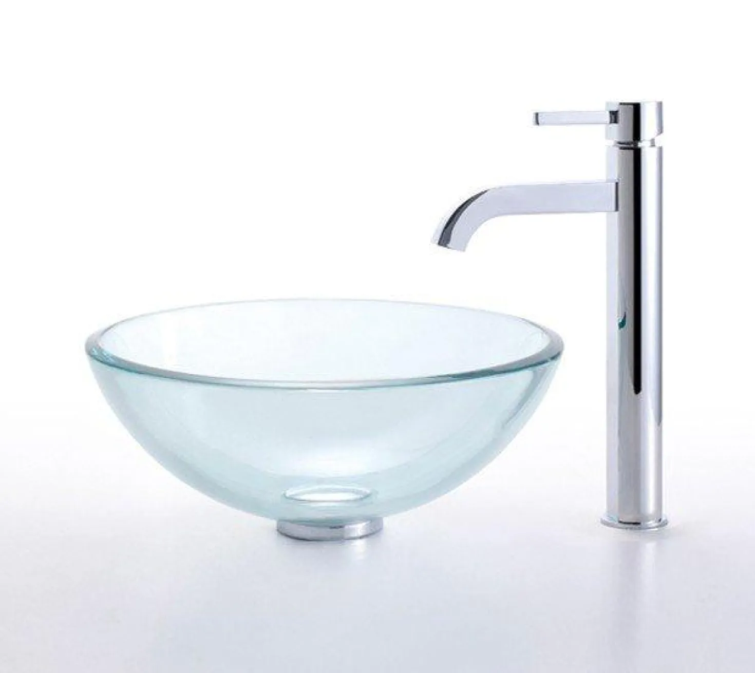KRAUS Clear 14" Glass Vessel Sink and Ramus Faucet
