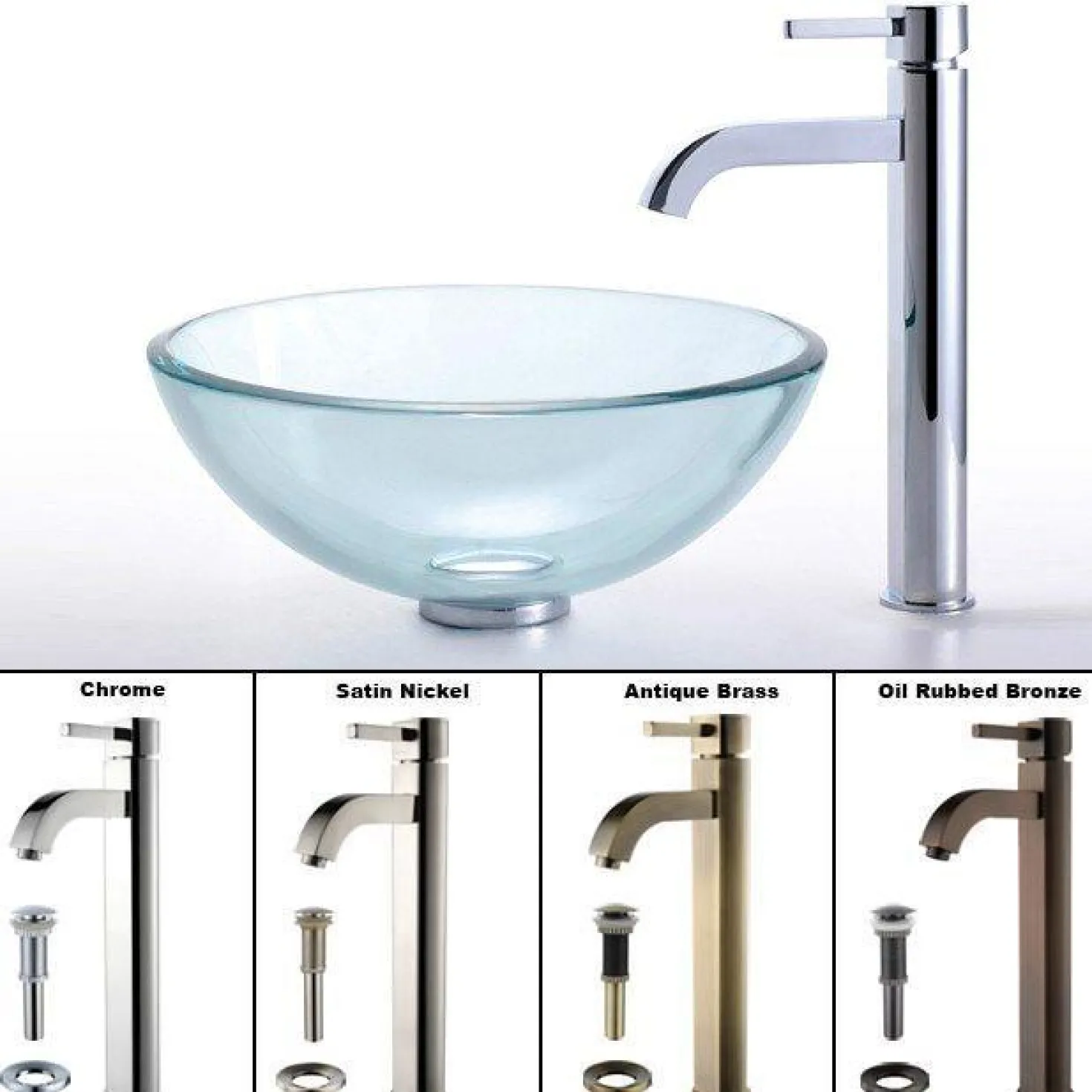 KRAUS Clear 14" Glass Vessel Sink and Ramus Faucet