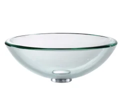 KRAUS Clear 19mm thick Glass Vessel Bathroom Sink with PU-MR