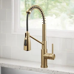KRAUS Coda Commercial Style Single Handle Pull Down Kitchen Faucet in Brushed Brass