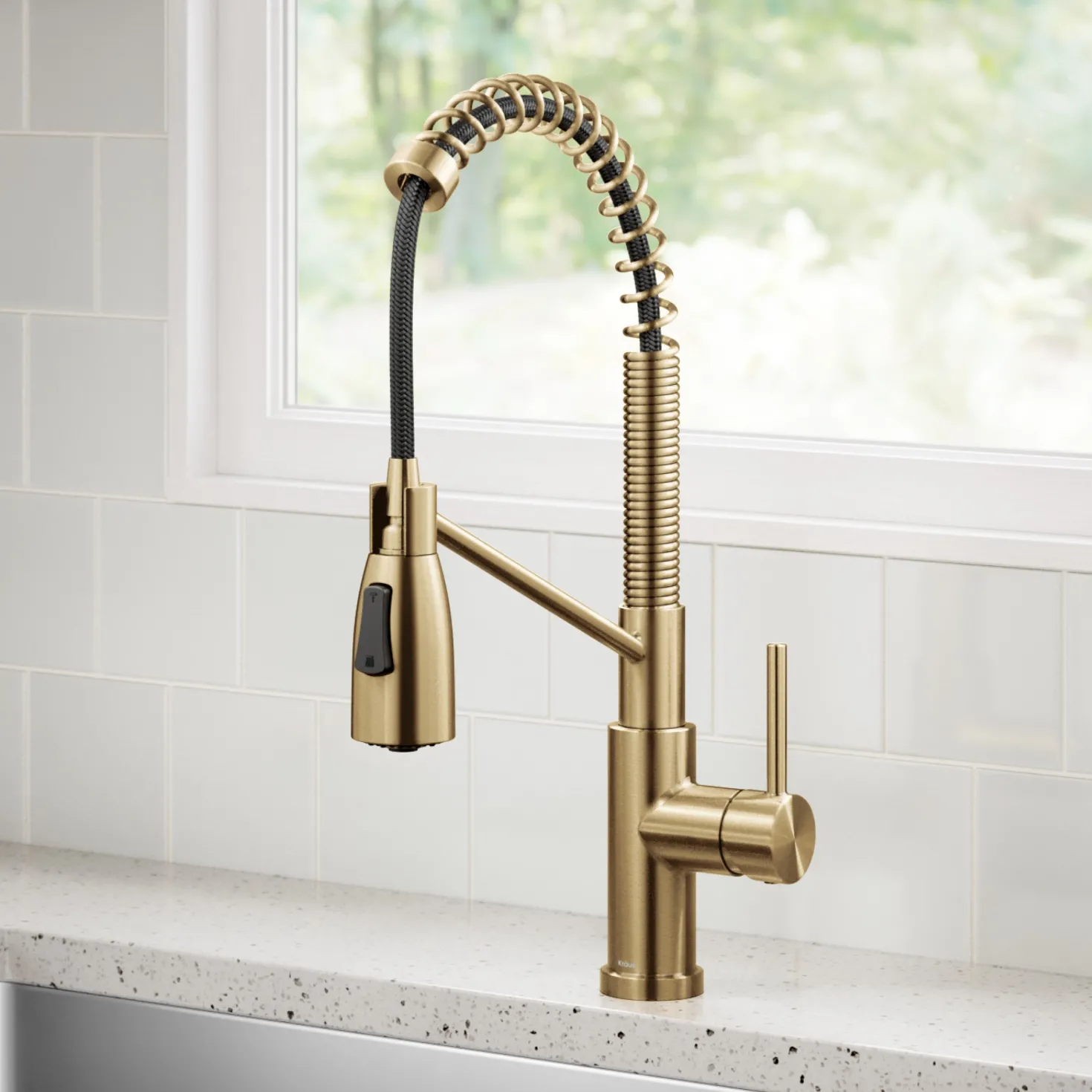 KRAUS Coda Commercial Style Single Handle Pull Down Kitchen Faucet in Brushed Brass