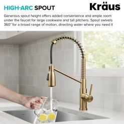 KRAUS Coda Commercial Style Single Handle Pull Down Kitchen Faucet in Brushed Brass
