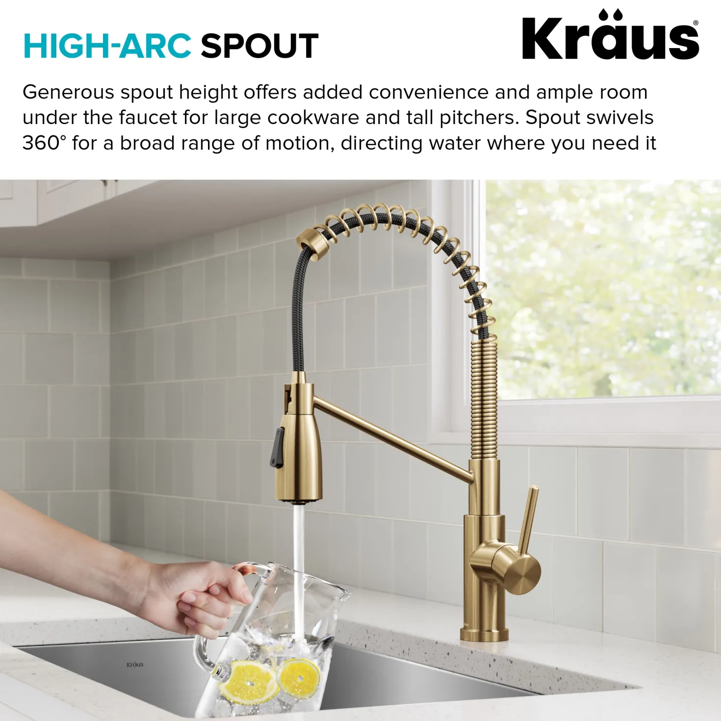 KRAUS Coda Commercial Style Single Handle Pull Down Kitchen Faucet in Brushed Brass