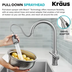 KRAUS Coda Commercial Style Single Handle Pull Down Kitchen Faucet in Brushed Brass
