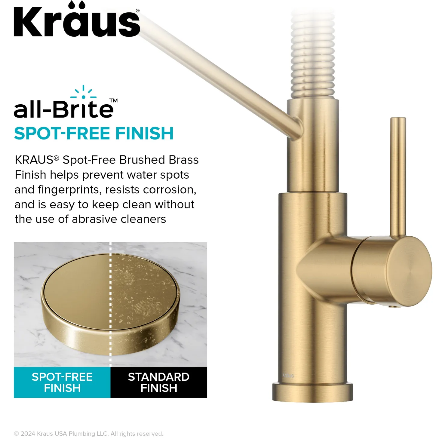 KRAUS Coda Commercial Style Single Handle Pull Down Kitchen Faucet in Brushed Brass