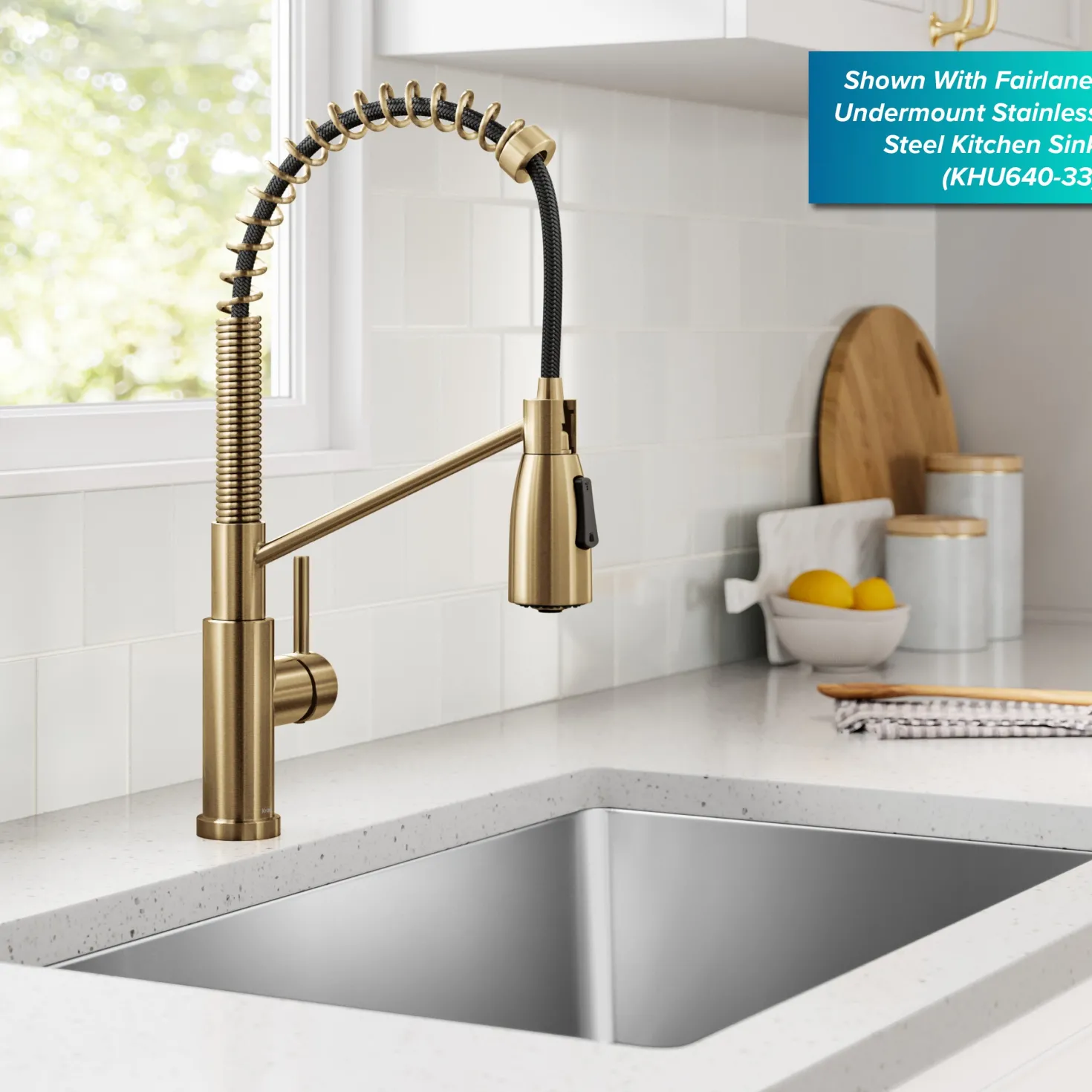 KRAUS Coda Commercial Style Single Handle Pull Down Kitchen Faucet in Brushed Brass