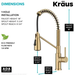 KRAUS Coda Commercial Style Single Handle Pull Down Kitchen Faucet in Brushed Brass
