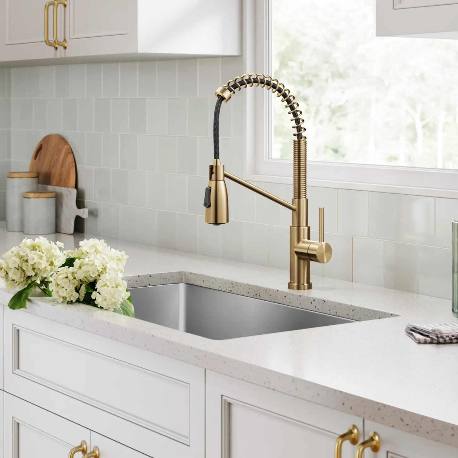 KRAUS Coda Commercial Style Single Handle Pull Down Kitchen Faucet in Brushed Brass