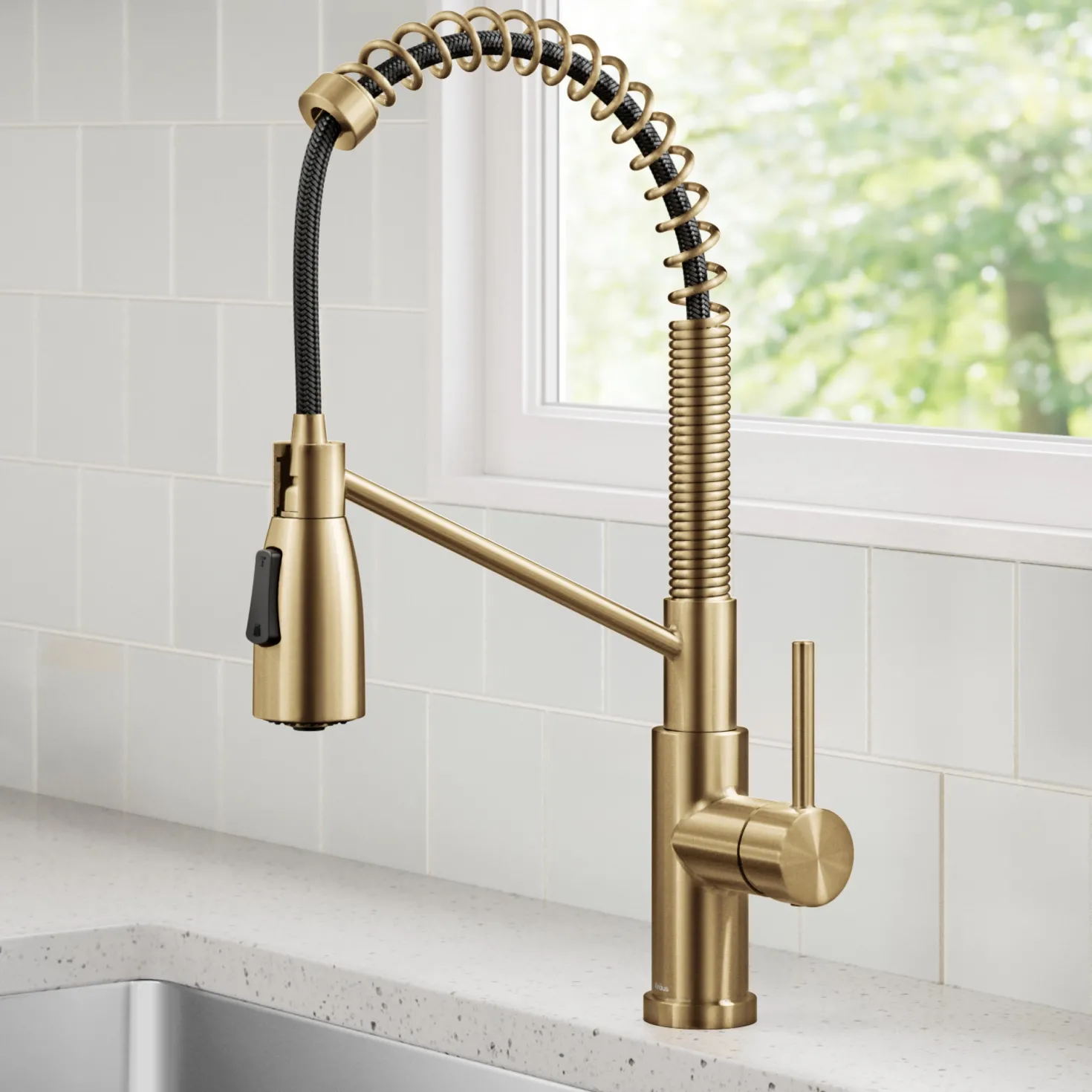 KRAUS Coda Commercial Style Single Handle Pull Down Kitchen Faucet in Brushed Brass