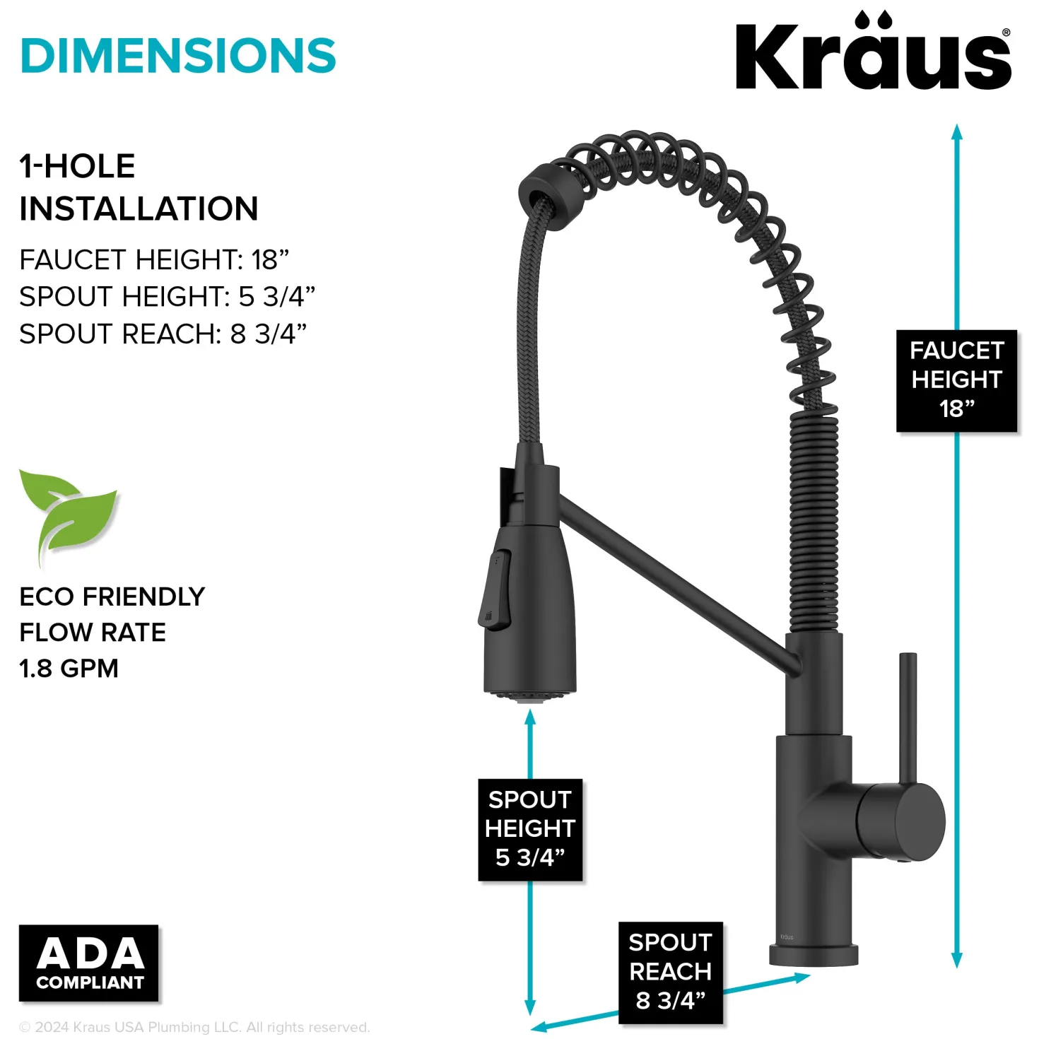 KRAUS Coda Commercial Style Single Handle Pull Down Kitchen Faucet in Matte Black
