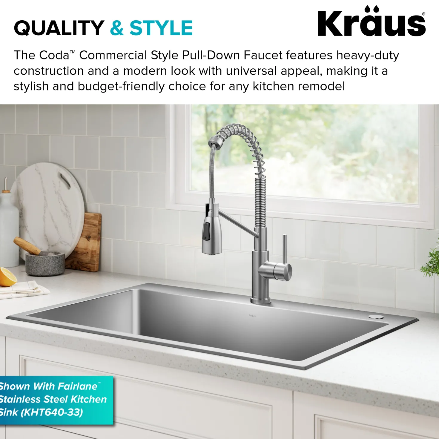 KRAUS Coda Commercial Style Single Handle Pull Down Kitchen Faucet in Spot-Free Stainless Steel