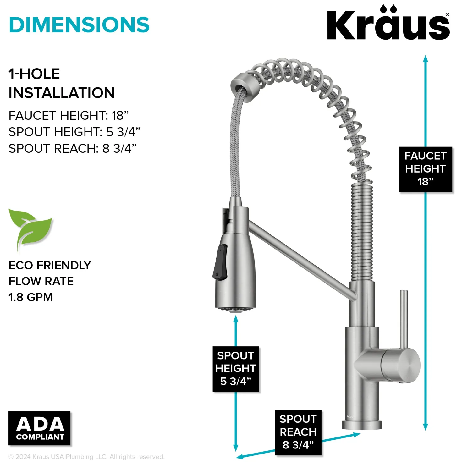 KRAUS Coda Commercial Style Single Handle Pull Down Kitchen Faucet in Spot-Free Stainless Steel