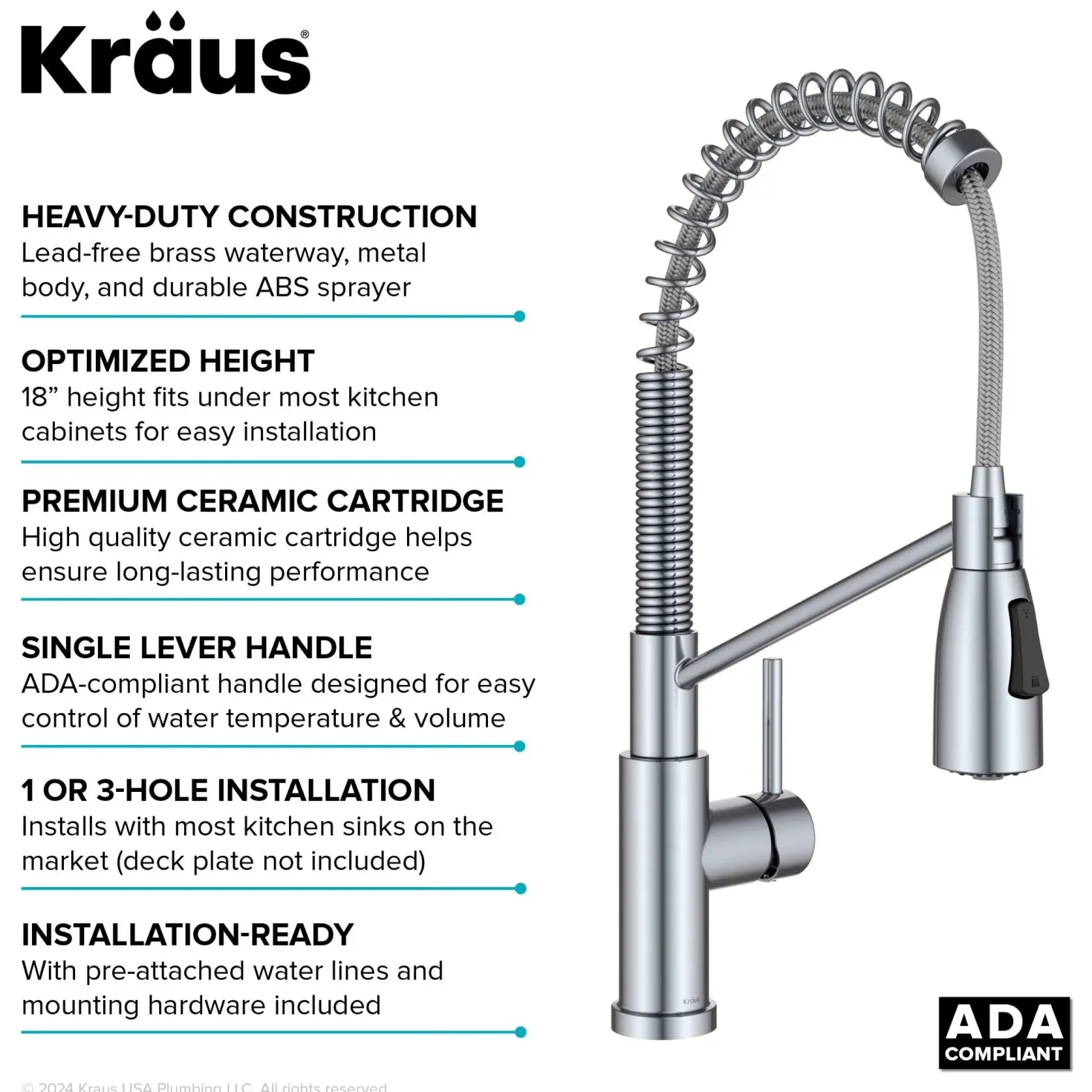 KRAUS Coda Commercial StyleSingle Handle Pull Down Kitchen Faucet in Chrome