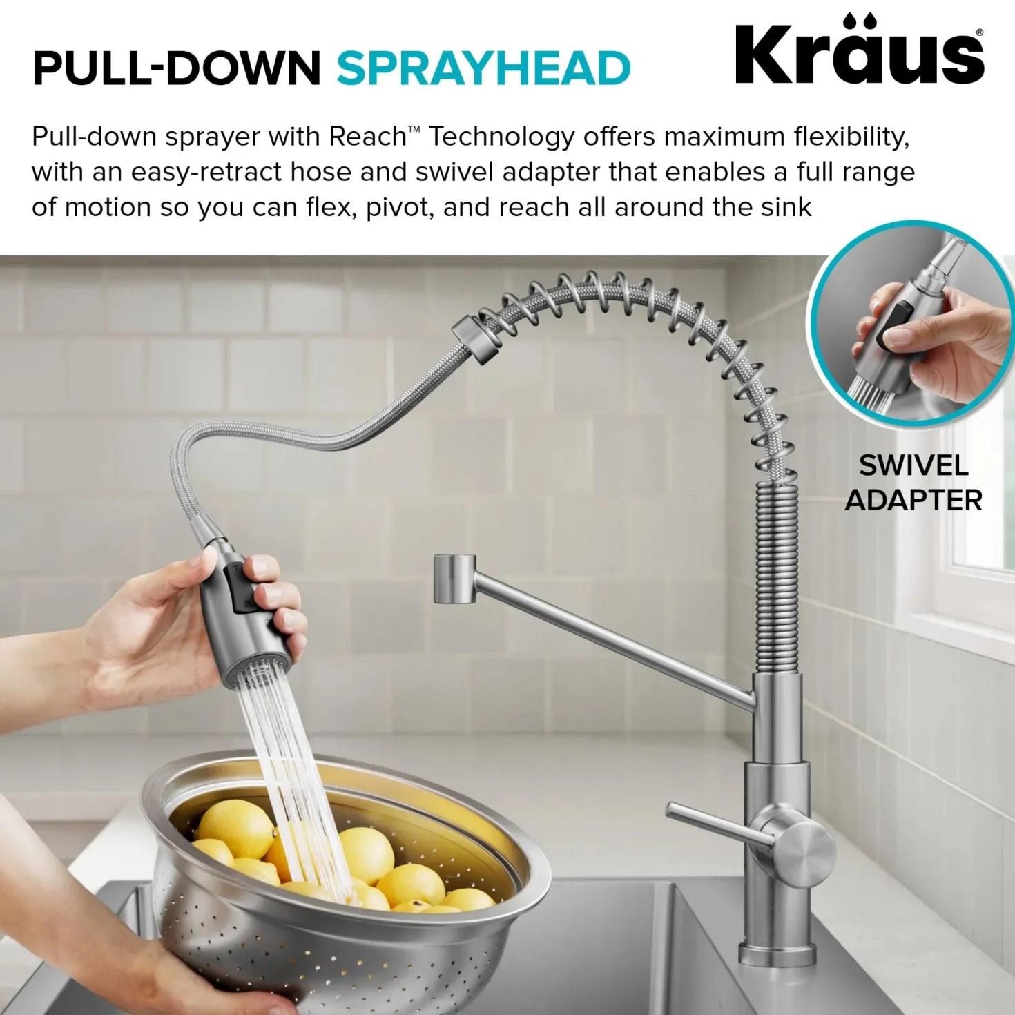 KRAUS Coda Commercial StyleSingle Handle Pull Down Kitchen Faucet in Chrome