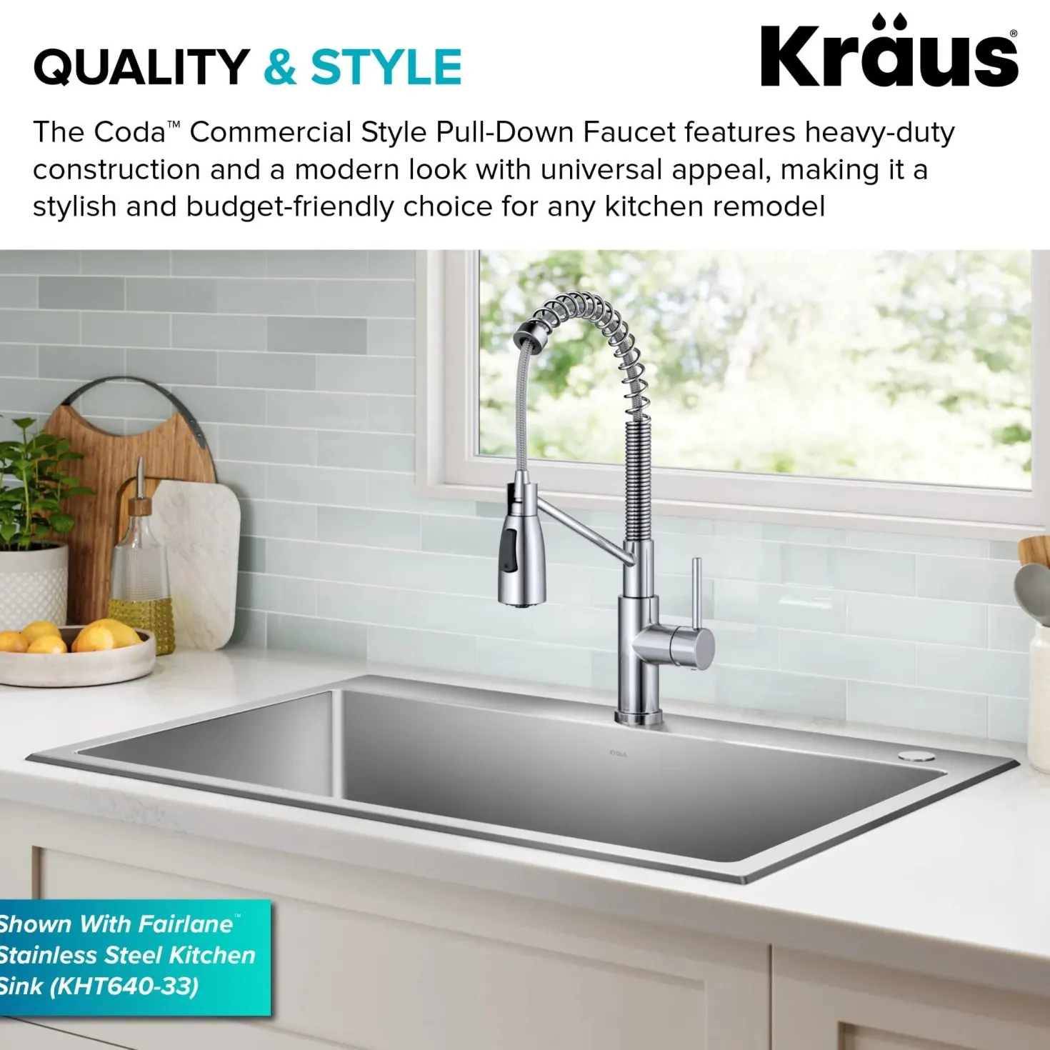 KRAUS Coda Commercial StyleSingle Handle Pull Down Kitchen Faucet in Chrome