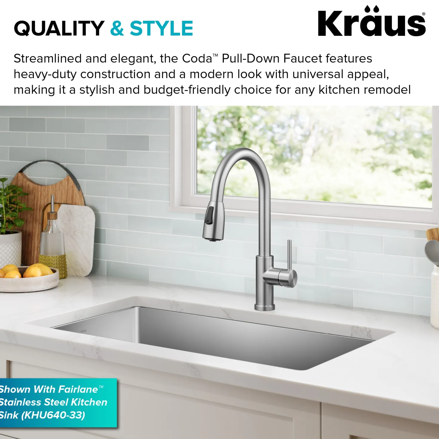 KRAUS Coda Single Handle Pull Down Kitchen Faucet in Spot-Free Stainless Steel
