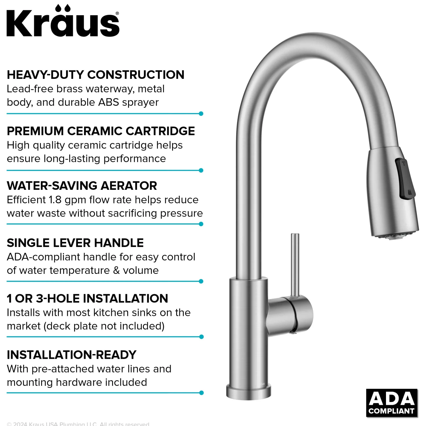 KRAUS Coda Single Handle Pull Down Kitchen Faucet in Spot-Free Stainless Steel