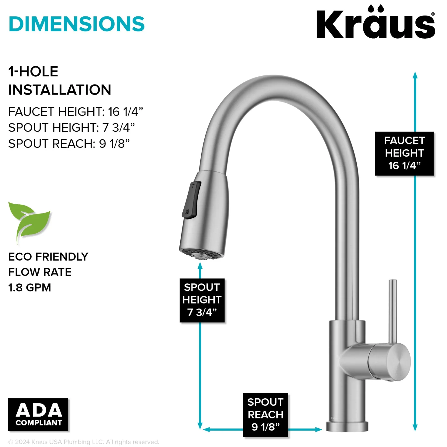 KRAUS Coda Single Handle Pull Down Kitchen Faucet in Spot-Free Stainless Steel
