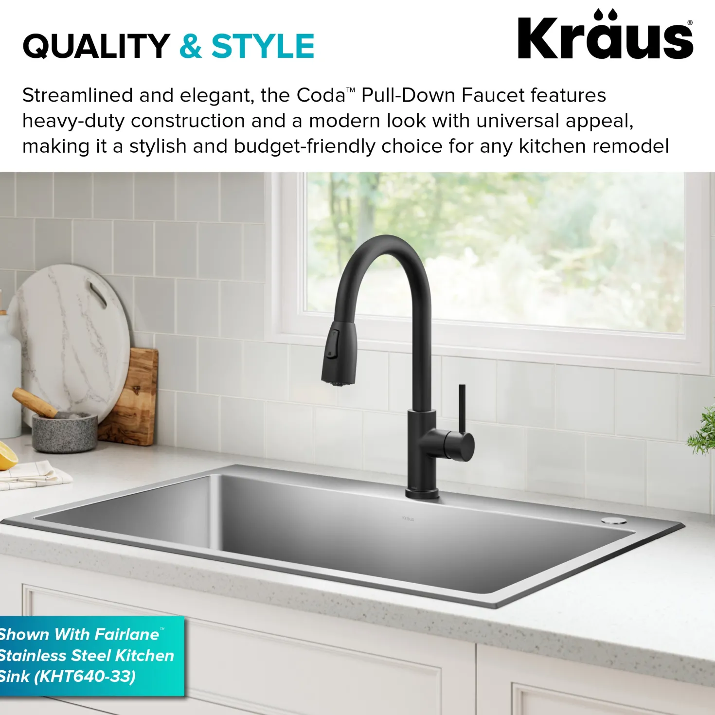 KRAUS Coda Single Handle Pull Down Kitchen Faucet in Matte Black