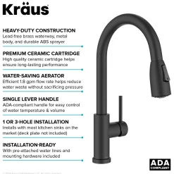 KRAUS Coda Single Handle Pull Down Kitchen Faucet in Matte Black