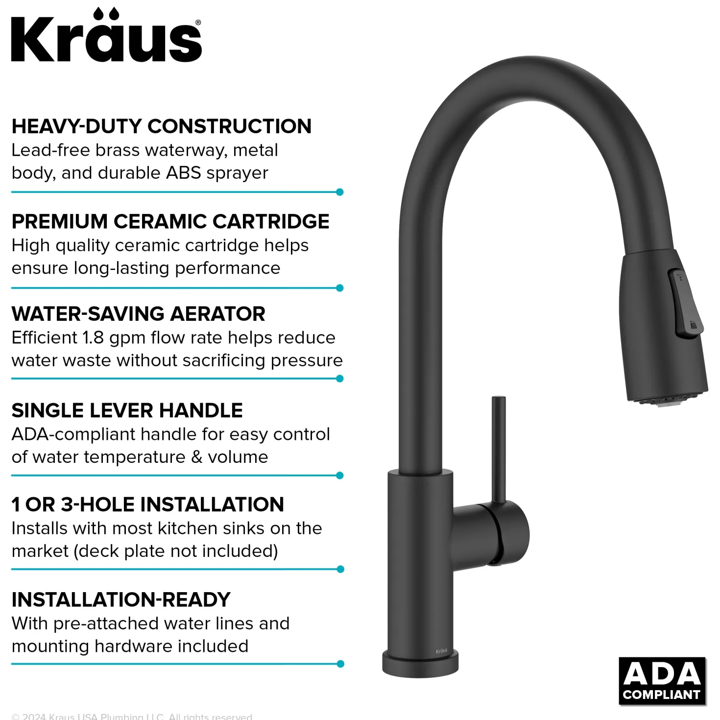 KRAUS Coda Single Handle Pull Down Kitchen Faucet in Matte Black