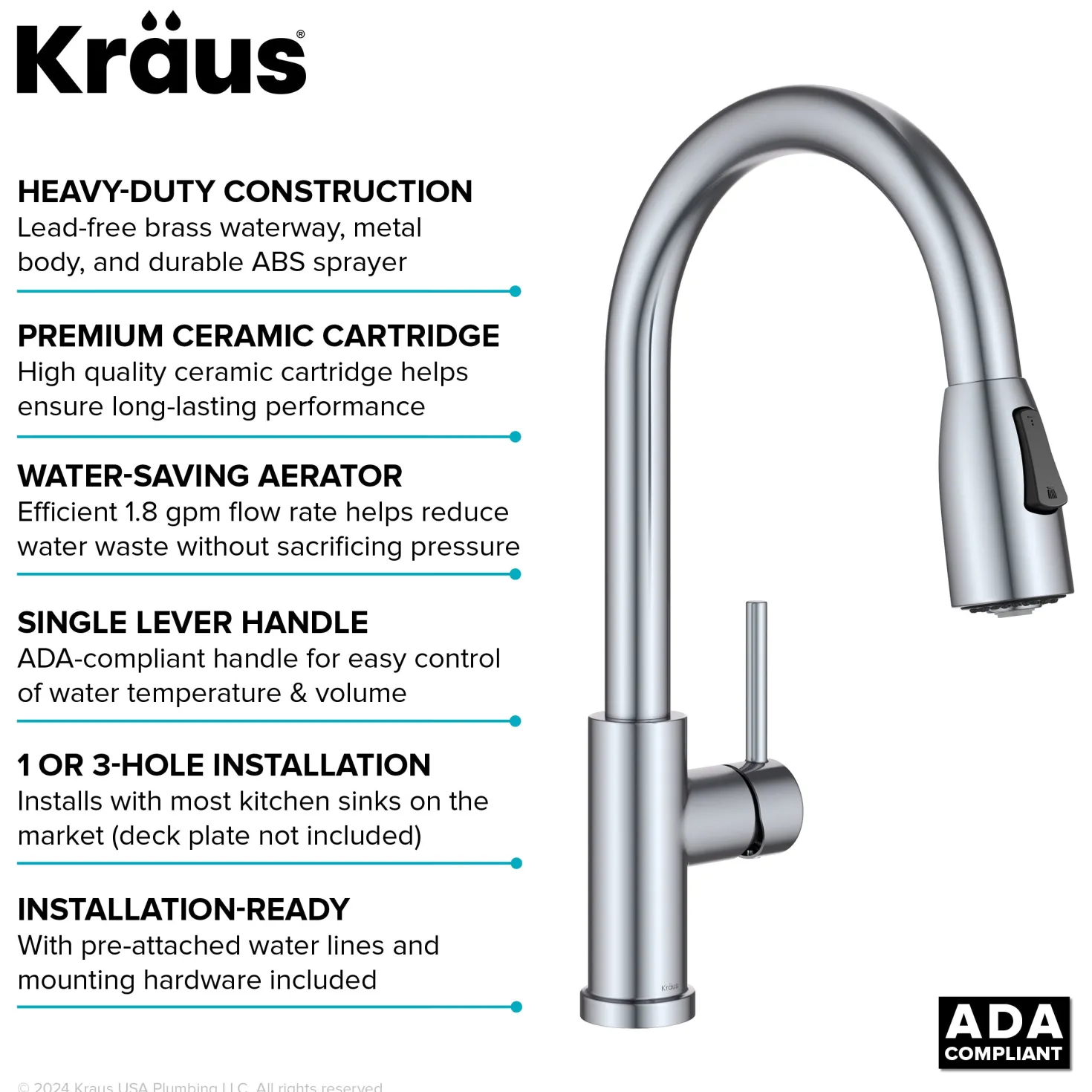 KRAUS Coda Single Handle Pull Down Kitchen Faucet in Chrome