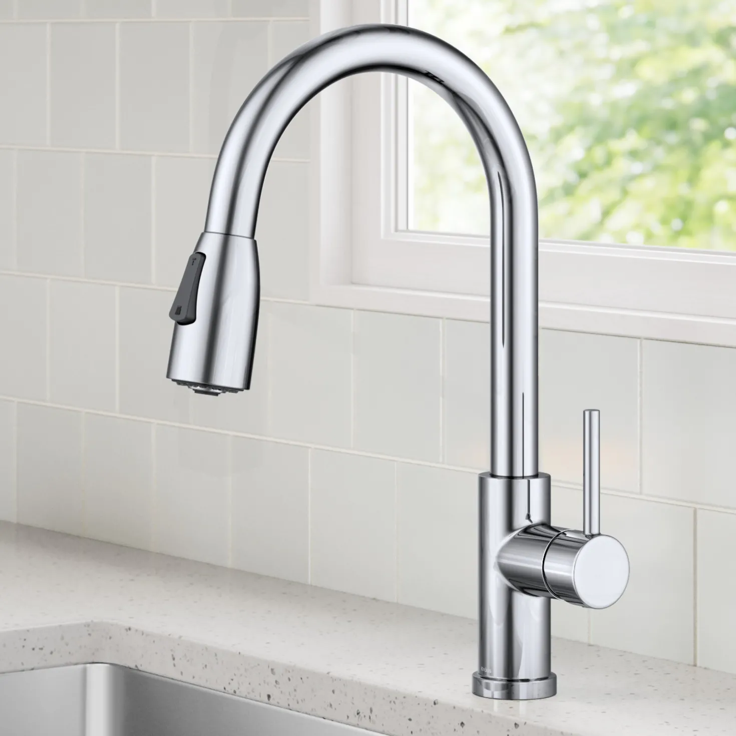 KRAUS Coda Single Handle Pull Down Kitchen Faucet in Chrome
