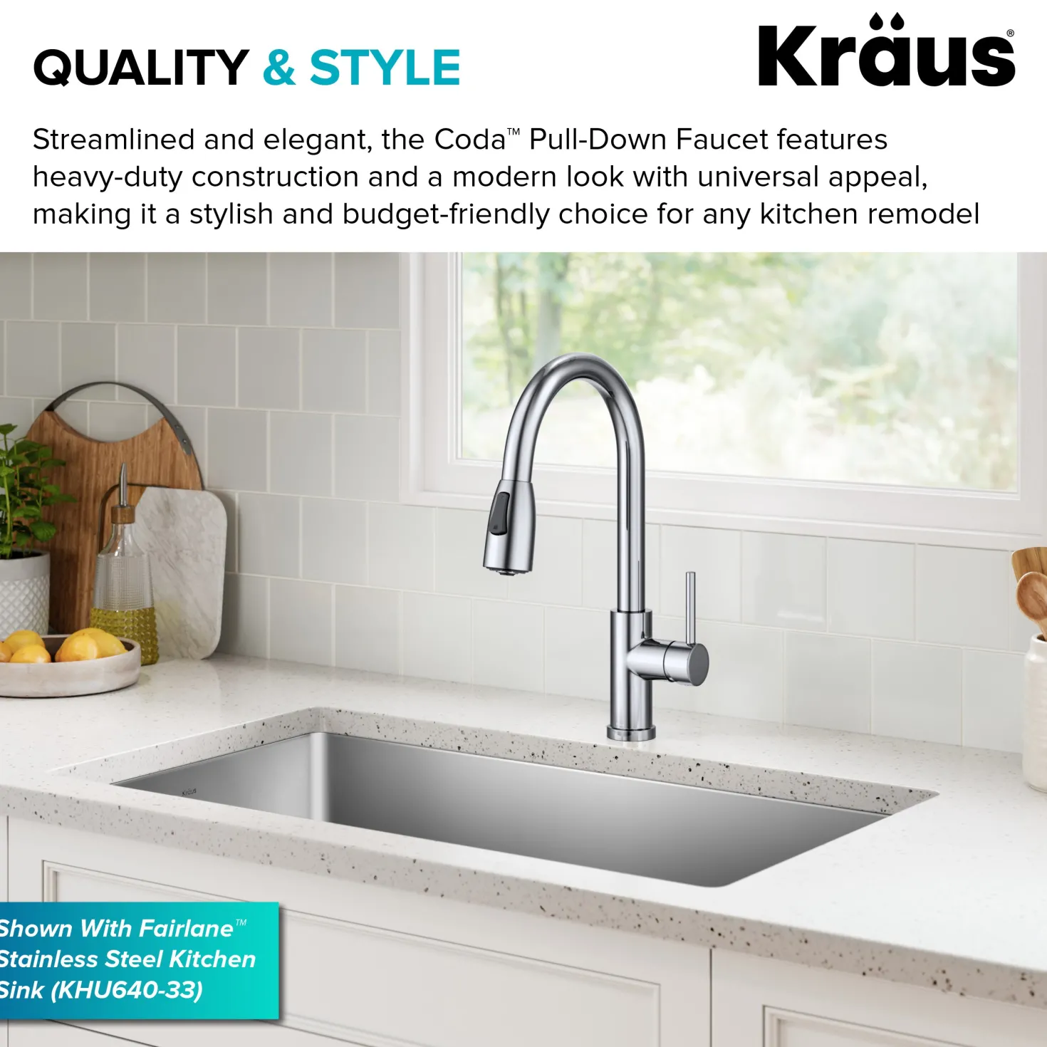 KRAUS Coda Single Handle Pull Down Kitchen Faucet in Chrome