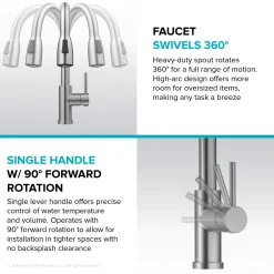 KRAUS Coda Single Handle Pull Down Kitchen Faucet in Spot-Free Brushed Brass