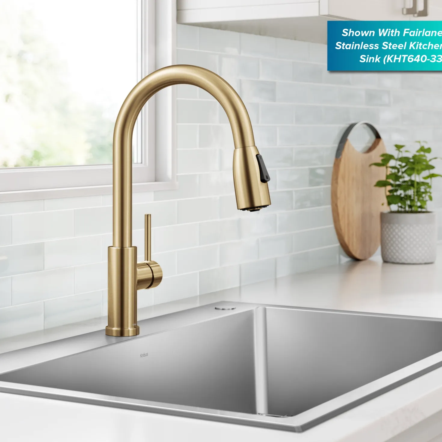 KRAUS Coda Single Handle Pull Down Kitchen Faucet in Spot-Free Brushed Brass