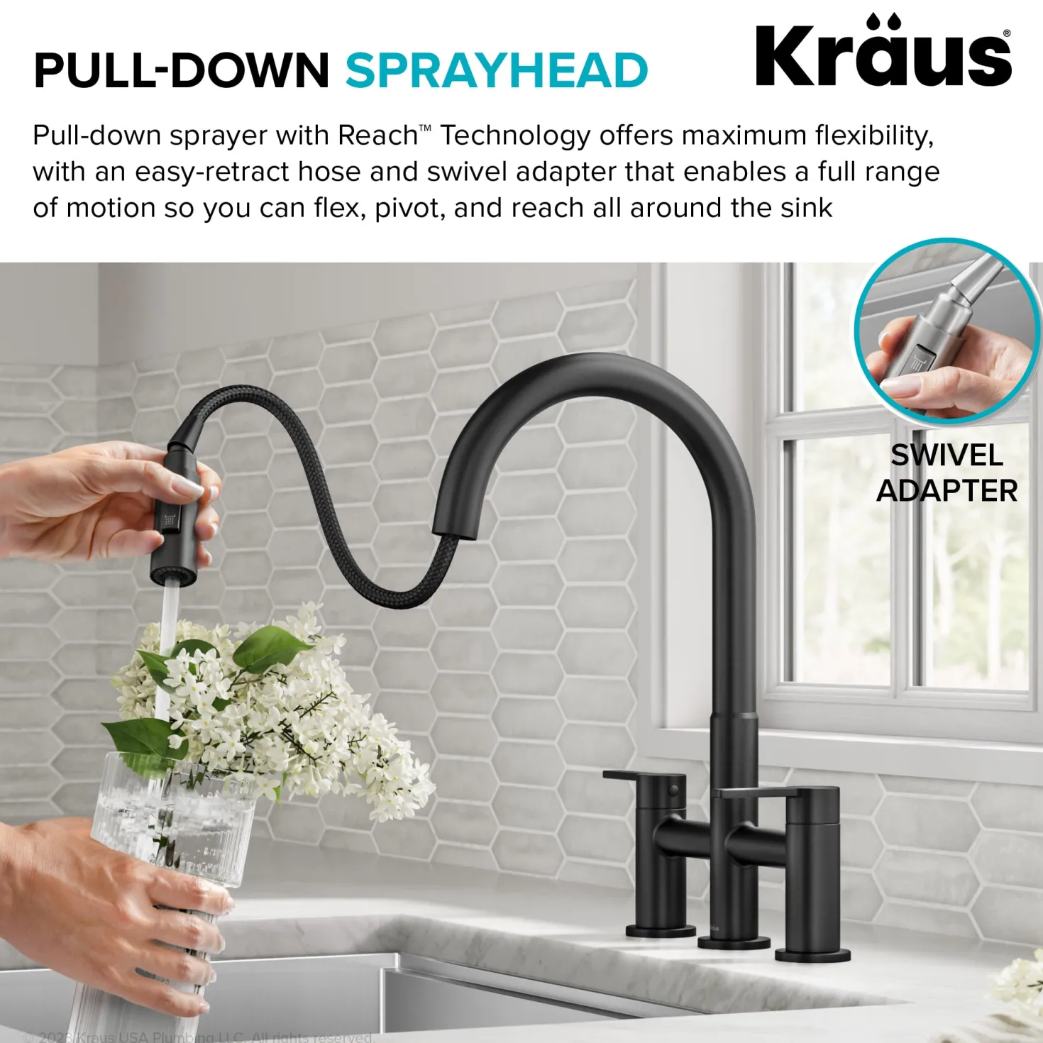 KRAUS Contemporary Bridge Kitchen Faucet with Spray-Head in Matte Black
