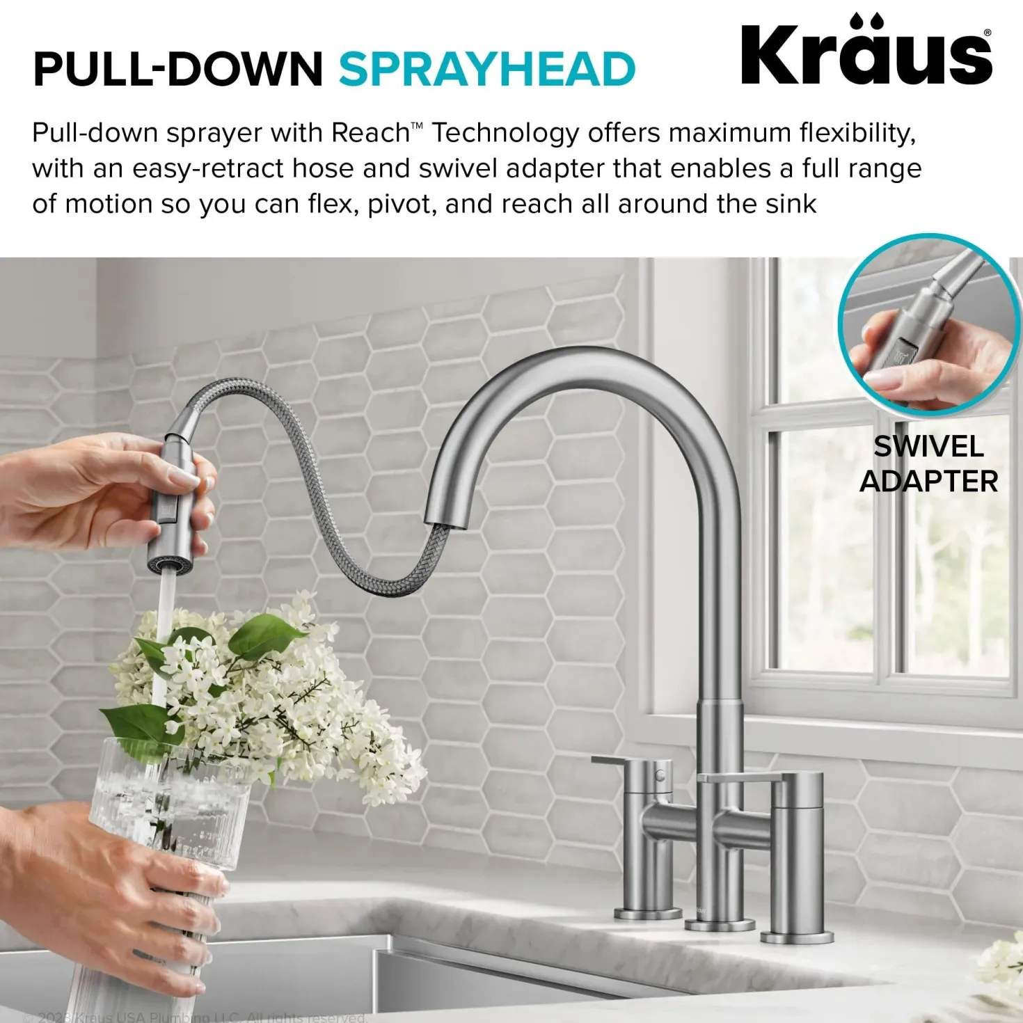 KRAUS Contemporary Bridge Kitchen Faucet with Spray-Head in Spot-Free Stainless