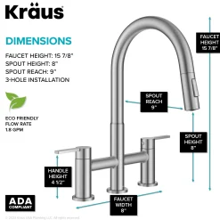 KRAUS Contemporary Bridge Kitchen Faucet with Spray-Head in Spot-Free Stainless