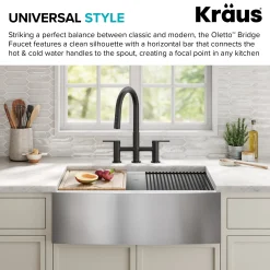 KRAUS Contemporary Bridge Kitchen Faucet with Spray-Head in Spot-Free Stainless