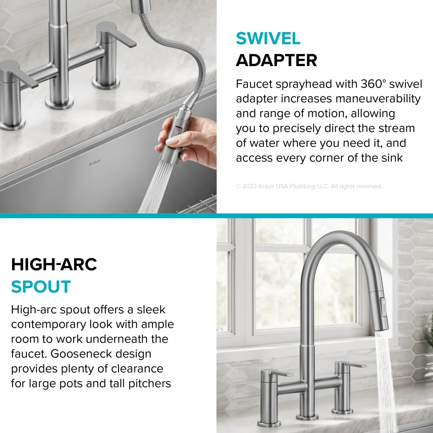 KRAUS Contemporary Bridge Kitchen Faucet with Spray-Head in Spot-Free Stainless
