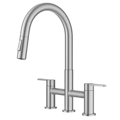 KRAUS Contemporary Bridge Kitchen Faucet with Spray-Head in Spot-Free Stainless