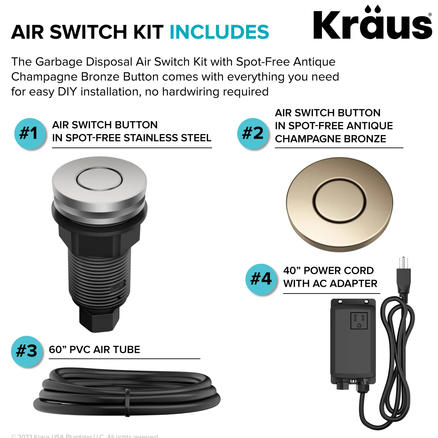 KRAUS Contemporary Flat Top Button Garbage Disposal Air Switch Kit in Antique Champagne Bronze