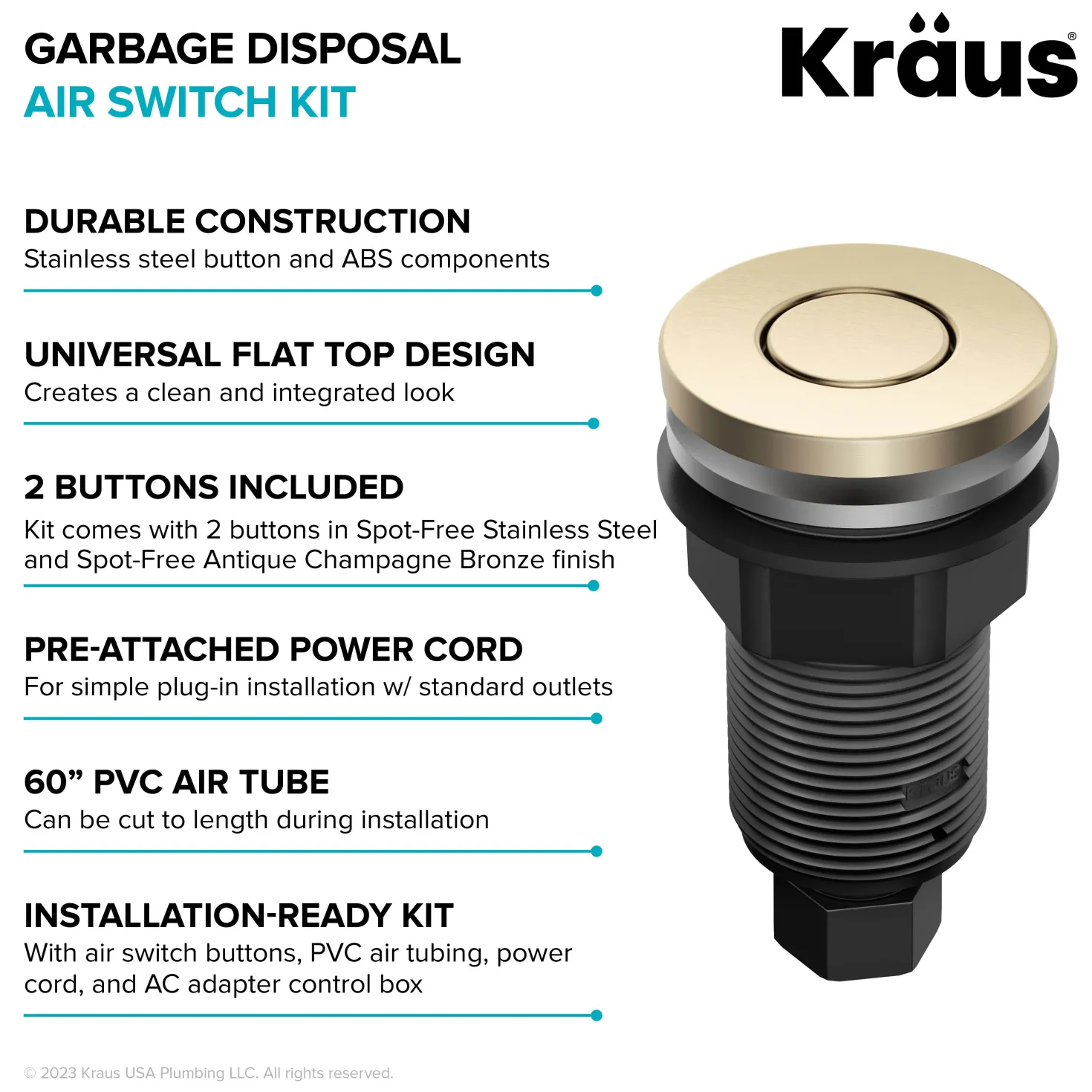 KRAUS Contemporary Flat Top Button Garbage Disposal Air Switch Kit in Antique Champagne Bronze