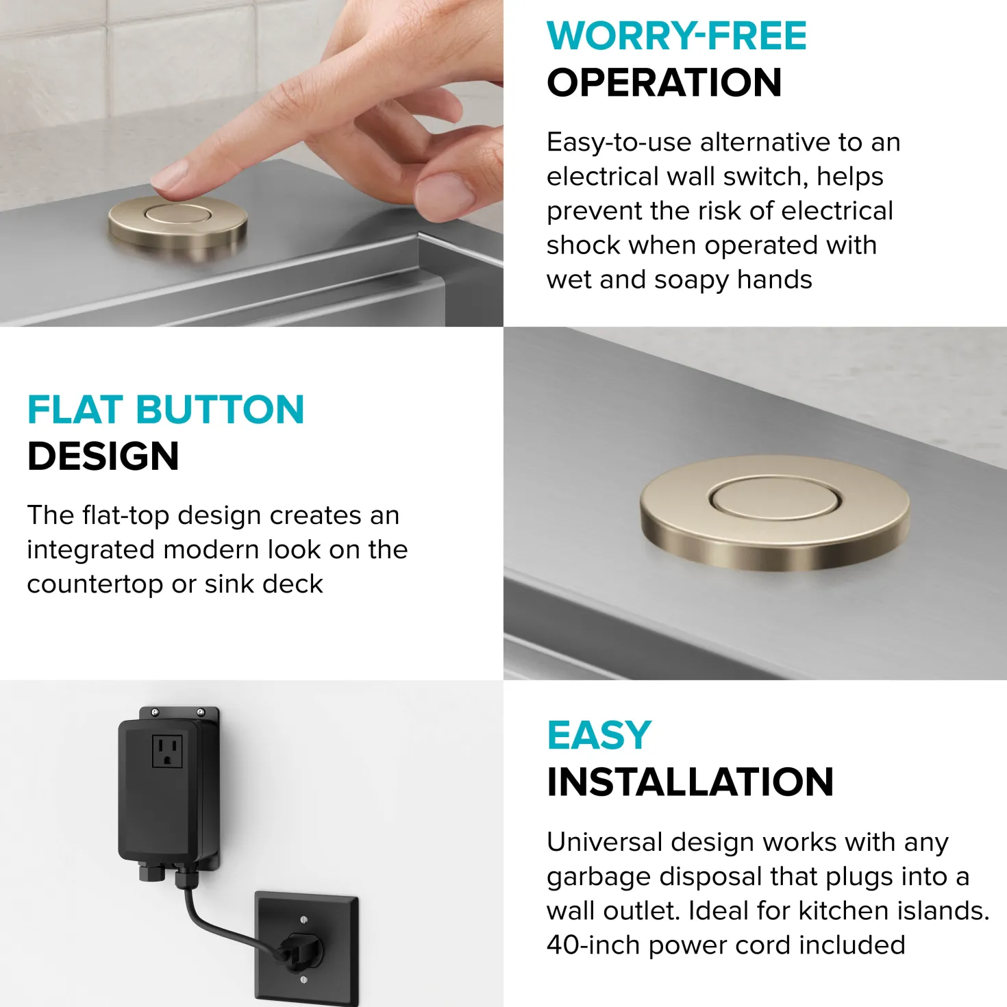 KRAUS Contemporary Flat Top Button Garbage Disposal Air Switch Kit in Antique Champagne Bronze