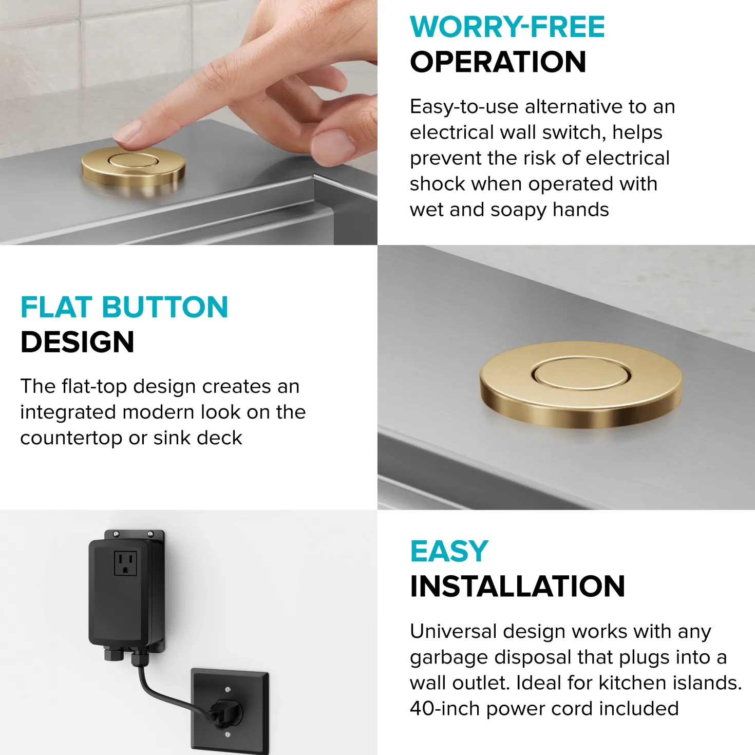 KRAUS Contemporary Flat Top Button Garbage Disposal Air Switch Kit in Brushed Brass